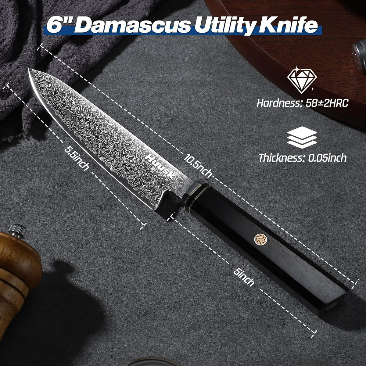 Huusk Damascus Chef Knife 8 inch - Japanese Knives with Wooden Handle | Razor Sharp Hand Forged Cooking Knife for Home Use, VG10 High-carbon Steel, Birthday Gifts for Women