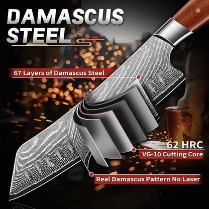 Japanese Chef Knife 7" - Damascus Santoku Kitchen Knife