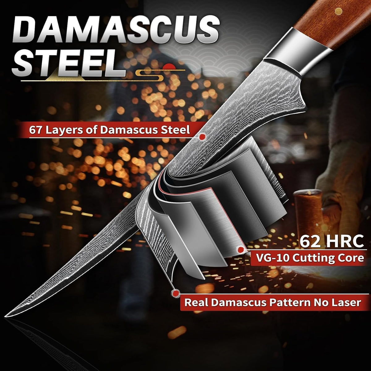 Japanese Chef Knife 7" - Damascus Santoku Kitchen Knife