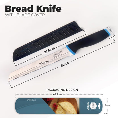 20CM Serrated Bread Knife, Precision Kitchen Tool for Homemade Loaves, Pastries, and Baguettes, Ultra Sharp Blade for Clean Slices, Versatile Alternative to Utility, Paring, and Chef Knives
