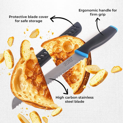 20CM Serrated Bread Knife, Precision Kitchen Tool for Homemade Loaves, Pastries, and Baguettes, Ultra Sharp Blade for Clean Slices, Versatile Alternative to Utility, Paring, and Chef Knives