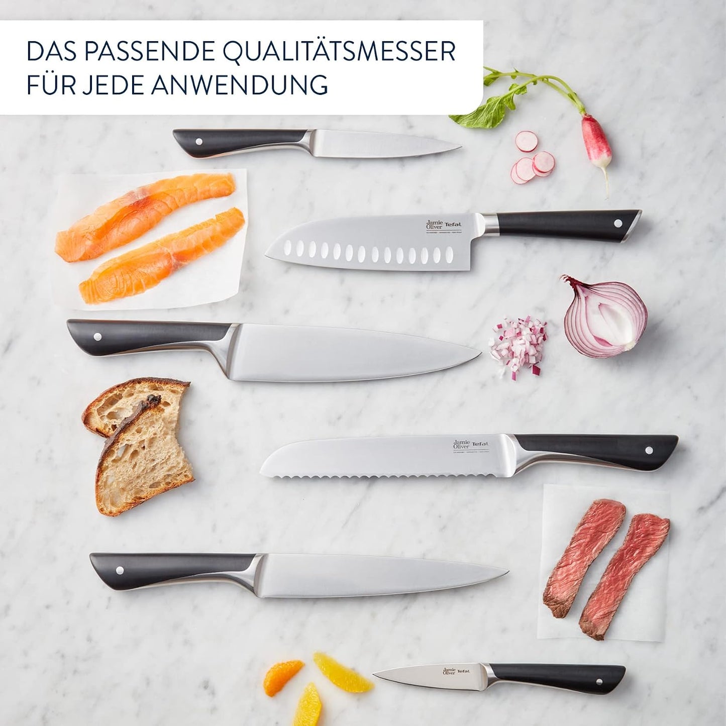 Tefal Jamie Oliver Santoku Knife, 16.5cm, German Stainless Steel, K2671555, Black