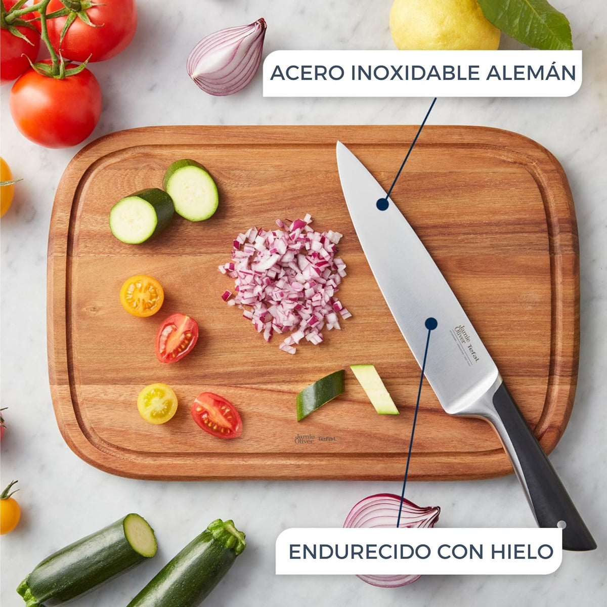 Tefal Jamie Oliver Santoku Knife, 16.5cm, German Stainless Steel, K2671555, Black