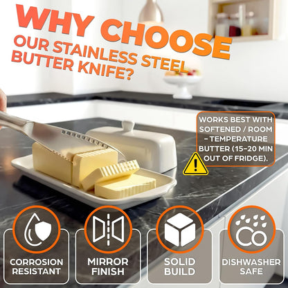 2 Pcs Butter Knife Spreader 3-in-1 Set, Stainless Steel