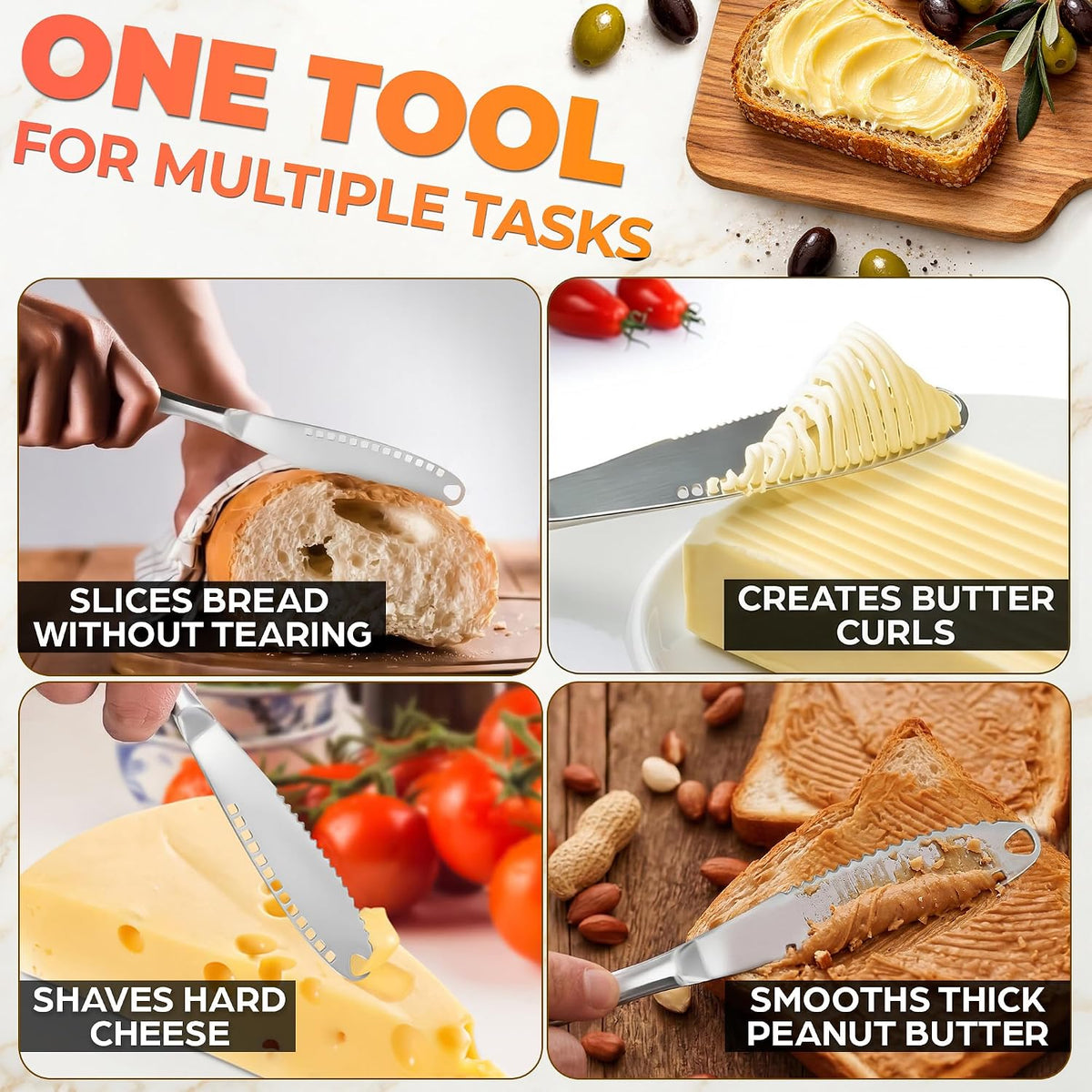 2 Pcs Butter Knife Spreader 3-in-1 Set, Stainless Steel