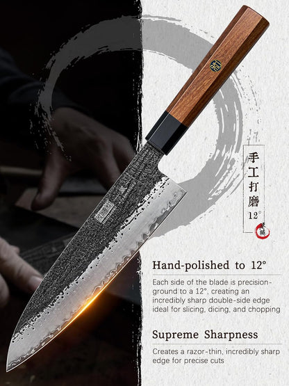 Santoku Knife 7 Inch, Japanese Hand Forged Chef Knife for Kitchen