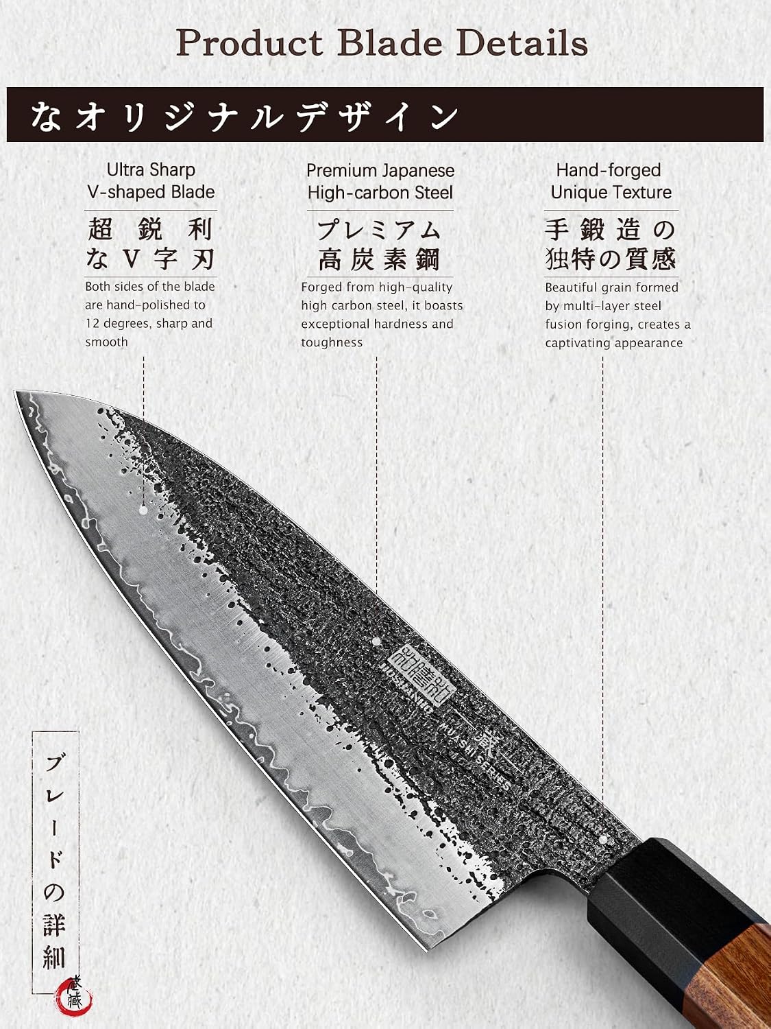 Santoku Knife 7 Inch, Japanese Hand Forged Chef Knife for Kitchen