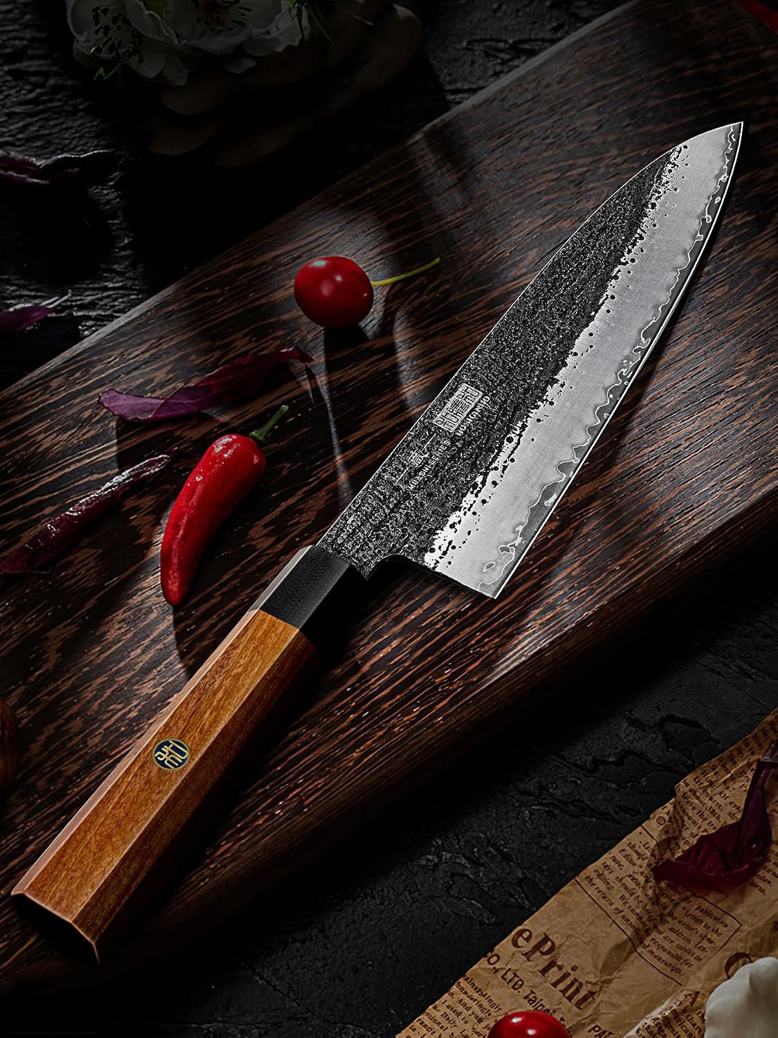 Santoku Knife 7 Inch, Japanese Hand Forged Chef Knife for Kitchen