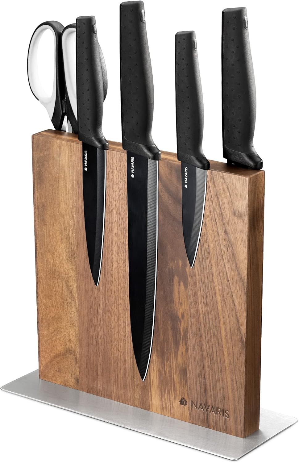 Magnetic Wooden Knife Block - Kitchen Storage with Strong Magnets for Knives & Utensils - Simple Modern Utensil Holder in Walnut Wood - 8.9" x 8.7"