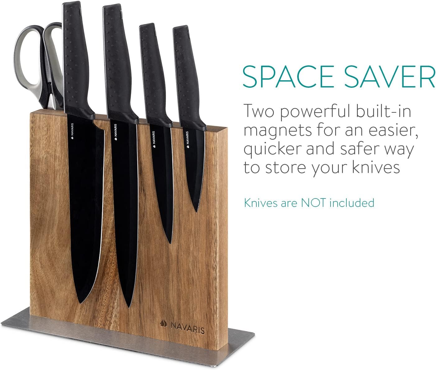 Magnetic Wooden Knife Block - Kitchen Storage with Strong Magnets for Knives & Utensils - Simple Modern Utensil Holder in Walnut Wood - 8.9" x 8.7"