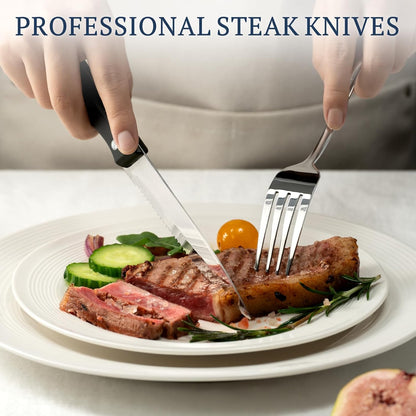 Silverware Set with Steak Knives 24-Piece Flatware Set for 4 Food-Grade Stainless Steel Cutlery Set Mirror Polished Utensils Set Include Spoons and Forks for Home Kitchen Restaurant