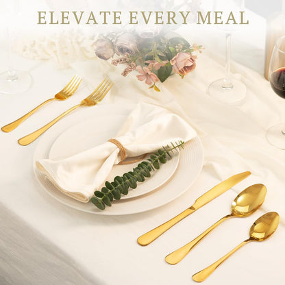 Silverware Set with Steak Knives 24-Piece Flatware Set for 4 Food-Grade Stainless Steel Cutlery Set Mirror Polished Utensils Set Include Spoons and Forks for Home Kitchen Restaurant