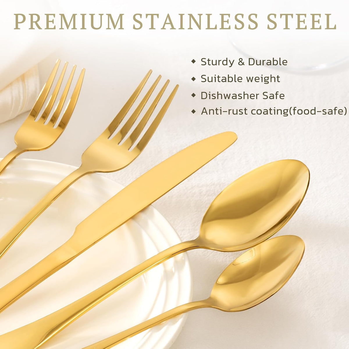 Silverware Set with Steak Knives 24-Piece Flatware Set for 4 Food-Grade Stainless Steel Cutlery Set Mirror Polished Utensils Set Include Spoons and Forks for Home Kitchen Restaurant