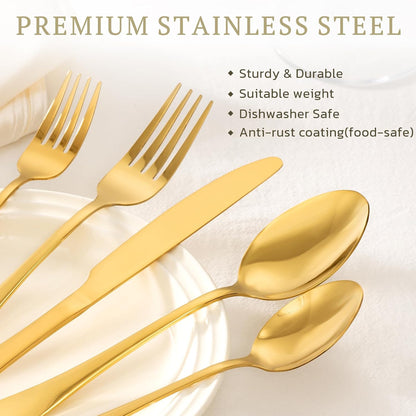 Silverware Set with Steak Knives 24-Piece Flatware Set for 4 Food-Grade Stainless Steel Cutlery Set Mirror Polished Utensils Set Include Spoons and Forks for Home Kitchen Restaurant