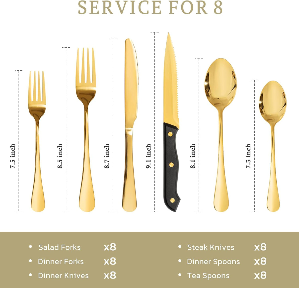 Silverware Set with Steak Knives 24-Piece Flatware Set for 4 Food-Grade Stainless Steel Cutlery Set Mirror Polished Utensils Set Include Spoons and Forks for Home Kitchen Restaurant