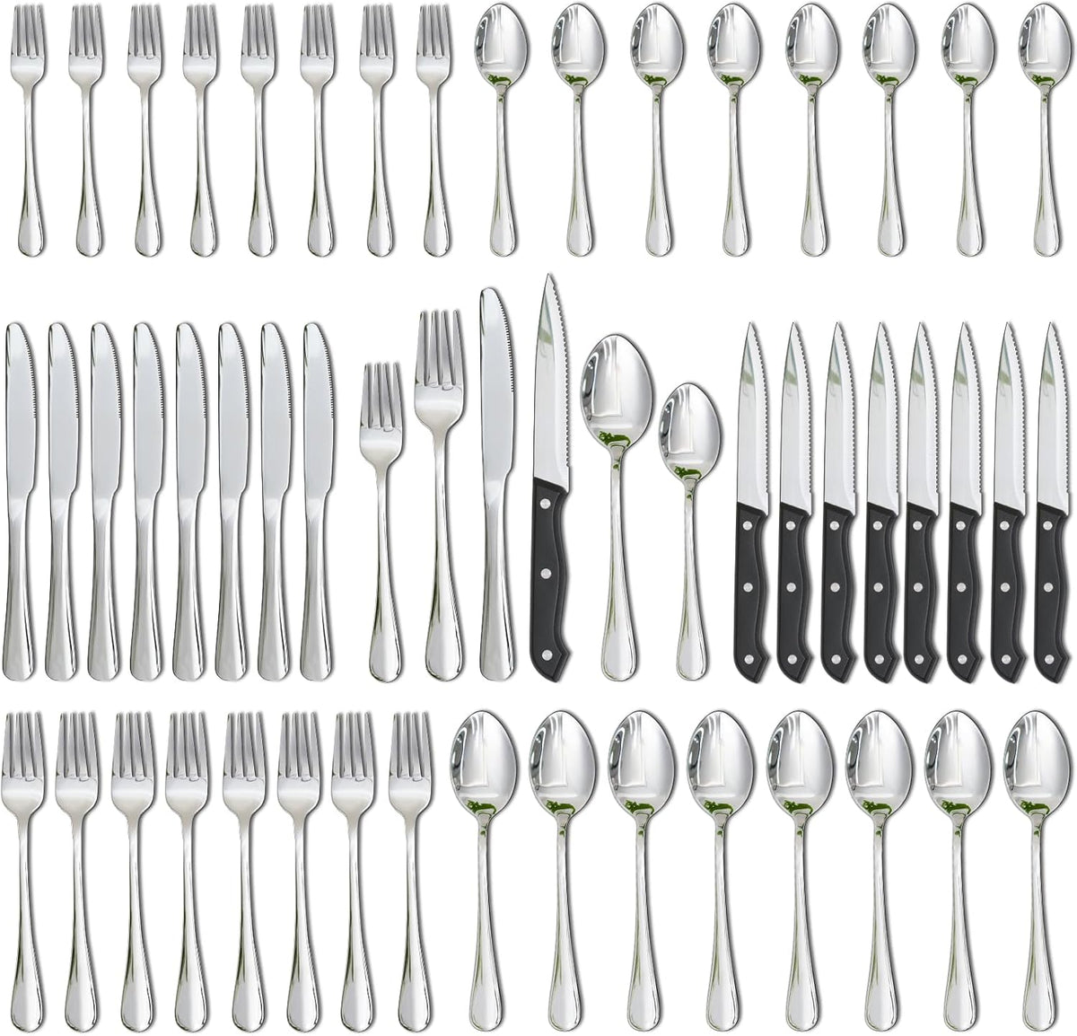 Silverware Set with Steak Knives 24-Piece Flatware Set for 4 Food-Grade Stainless Steel Cutlery Set Mirror Polished Utensils Set Include Spoons and Forks for Home Kitchen Restaurant
