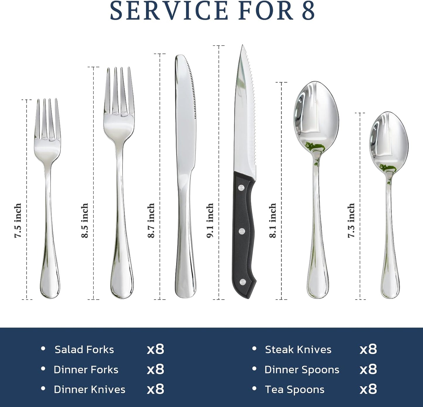 Silverware Set with Steak Knives 24-Piece Flatware Set for 4 Food-Grade Stainless Steel Cutlery Set Mirror Polished Utensils Set Include Spoons and Forks for Home Kitchen Restaurant