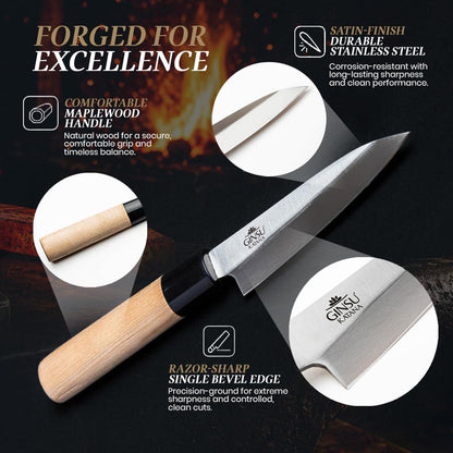 Japanese Petty Knife 3.9" – 420J2 Stainless Steel Paring Knife with Wood Handle for Fruit, Vegetable & Meat Preparation | Sharp paring knife with a durable stainless steel blade and wood handle for trimming, peeling, and precision cutting.