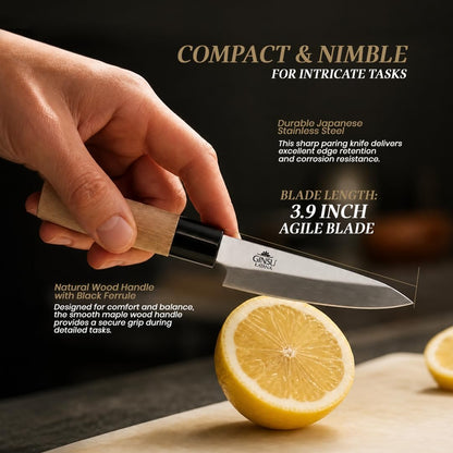 Japanese Petty Knife 3.9" – 420J2 Stainless Steel Paring Knife with Wood Handle for Fruit, Vegetable & Meat Preparation | Sharp paring knife with a durable stainless steel blade and wood handle for trimming, peeling, and precision cutting.