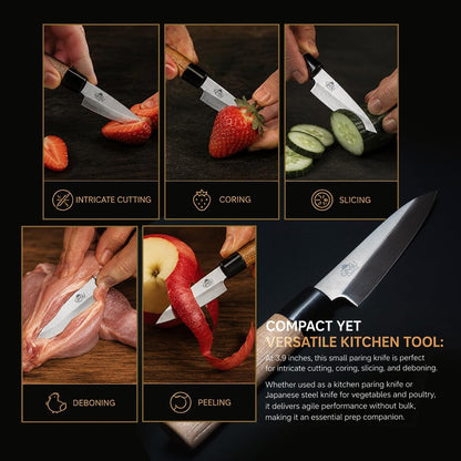 Japanese Petty Knife 3.9" – 420J2 Stainless Steel Paring Knife with Wood Handle for Fruit, Vegetable & Meat Preparation | Sharp paring knife with a durable stainless steel blade and wood handle for trimming, peeling, and precision cutting.