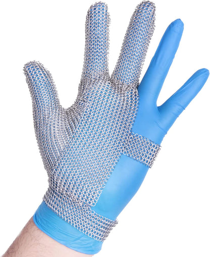 3 Fingers Chainmail Glove Men Stainless Steel Metal Mesh Glove, Butcher Cut Resistant Gloves with Wrist Clasp, Safety Work (L)