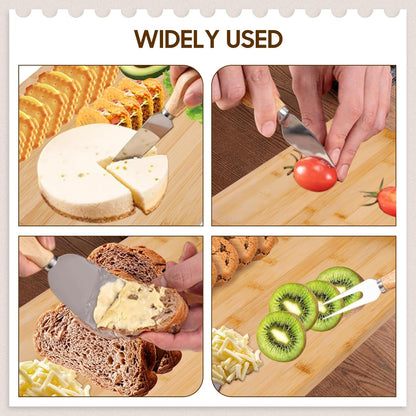 Bamboo Charcuterie Board Set - Cheese Serving Platter with 4 Stainless Steel Knives and Fruit Tray - Elegant Cheese Board for Parties, Weddings, and Home Entertaining