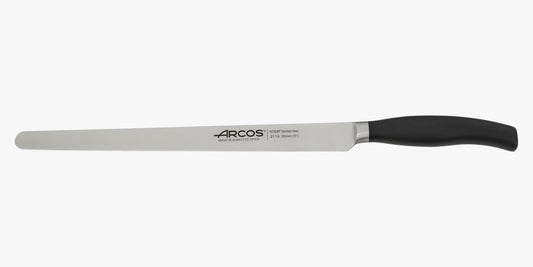 Forged Slicing Ham Knife 10 inch Stainless Steel Blade 250 mm. Professional Kitchen Knife. Rust & Corrosion Resistant. Flexible blade and smooth edge. Series Clara. Color Black.