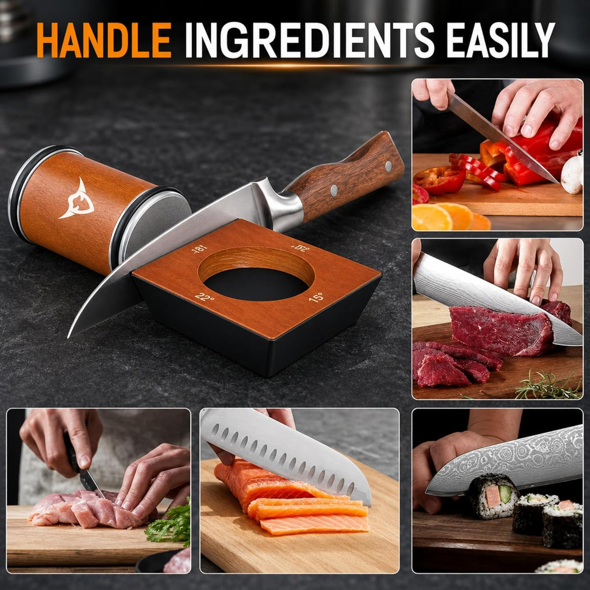 Rolling Knife Sharpener Kit, 4 Angle Magnetic, Diamond and Ceramic Discs | 400/1000/3000 Grit, 15-22 Degree Angles for Kitchen and Chef Knives, Safety Glove Included, Manual Sharpening System