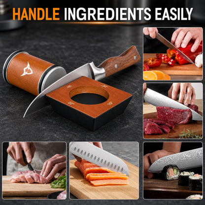 Rolling Knife Sharpener Kit, 4 Angle Magnetic, Diamond and Ceramic Discs | 400/1000/3000 Grit, 15-22 Degree Angles for Kitchen and Chef Knives, Safety Glove Included, Manual Sharpening System