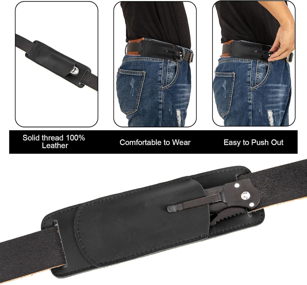 Knife Sheath,Belt Buckle Knife Sheath,Leather Knife Sheaths for Belt,Pocket Knife Folding EDC Belt Knife Holster,Open Top Knife Belt Leather Sheath for 5 inch Folding Knife.Gift for Men.