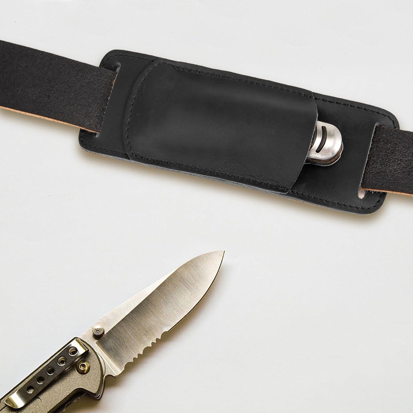 Knife Sheath,Belt Buckle Knife Sheath,Leather Knife Sheaths for Belt,Pocket Knife Folding EDC Belt Knife Holster,Open Top Knife Belt Leather Sheath for 5 inch Folding Knife.Gift for Men.
