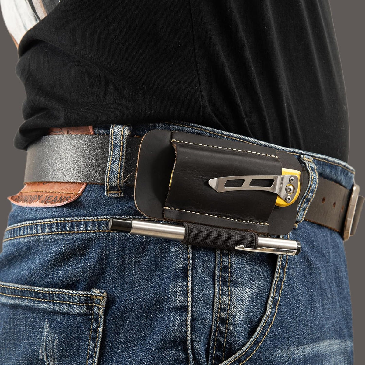 Knife Sheath,Belt Buckle Knife Sheath,Leather Knife Sheaths for Belt,Pocket Knife Folding EDC Belt Knife Holster,Open Top Knife Belt Leather Sheath for 5 inch Folding Knife.Gift for Men.