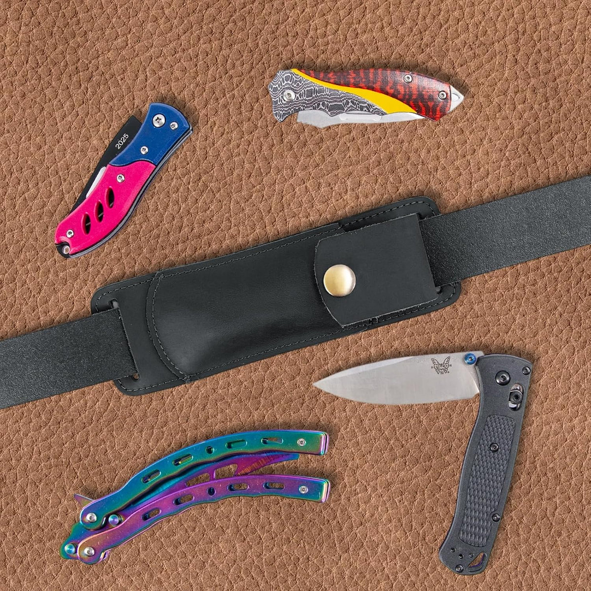 Knife Sheath,Belt Buckle Knife Sheath,Leather Knife Sheaths for Belt,Pocket Knife Folding EDC Belt Knife Holster,Open Top Knife Belt Leather Sheath for 5 inch Folding Knife.Gift for Men.
