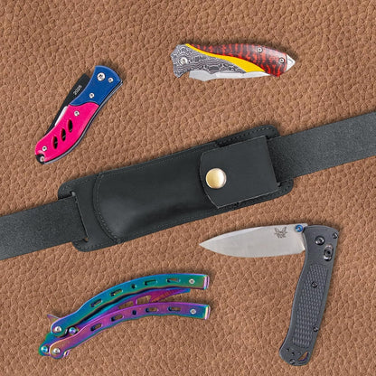 Knife Sheath,Belt Buckle Knife Sheath,Leather Knife Sheaths for Belt,Pocket Knife Folding EDC Belt Knife Holster,Open Top Knife Belt Leather Sheath for 5 inch Folding Knife.Gift for Men.