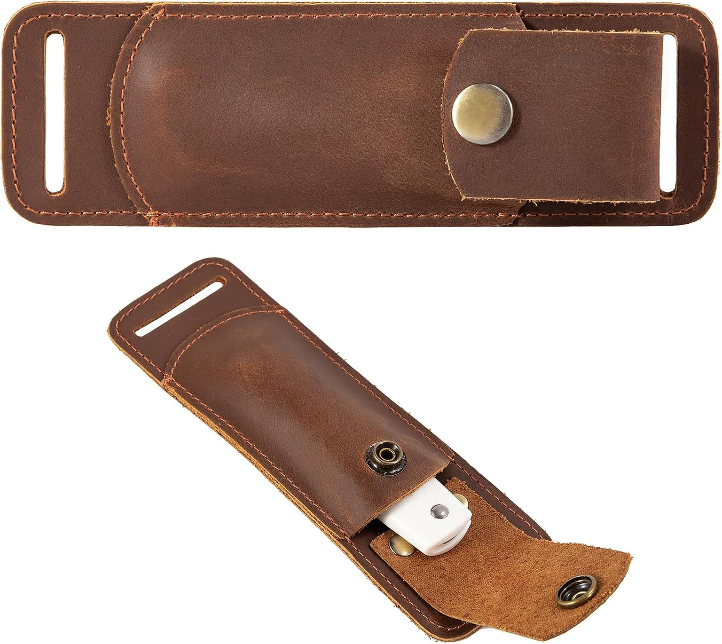 Knife Sheath,Belt Buckle Knife Sheath,Leather Knife Sheaths for Belt,Pocket Knife Folding EDC Belt Knife Holster,Open Top Knife Belt Leather Sheath for 5 inch Folding Knife.Gift for Men.