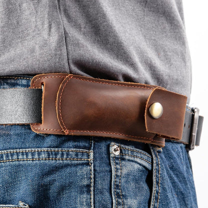 Knife Sheath,Belt Buckle Knife Sheath,Leather Knife Sheaths for Belt,Pocket Knife Folding EDC Belt Knife Holster,Open Top Knife Belt Leather Sheath for 5 inch Folding Knife.Gift for Men.