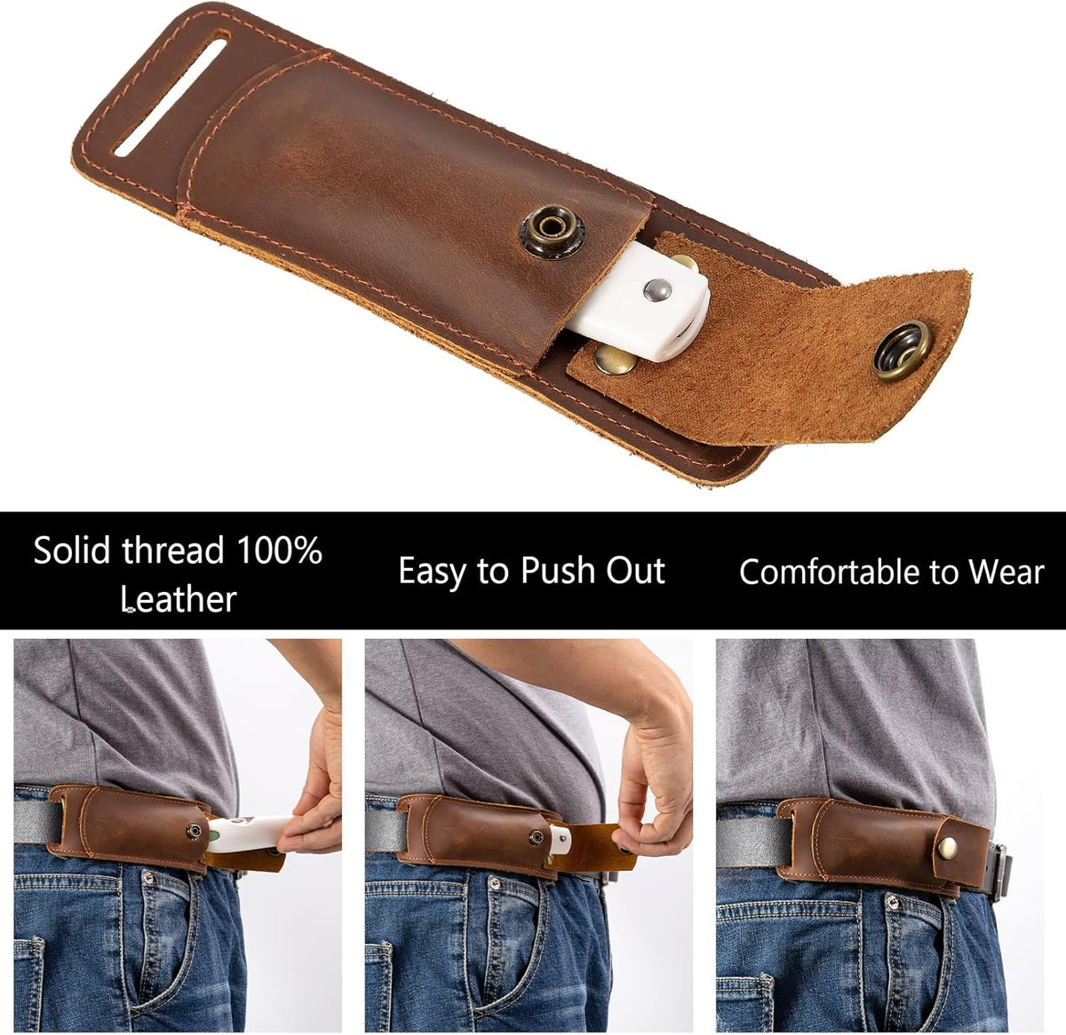Knife Sheath,Belt Buckle Knife Sheath,Leather Knife Sheaths for Belt,Pocket Knife Folding EDC Belt Knife Holster,Open Top Knife Belt Leather Sheath for 5 inch Folding Knife.Gift for Men.