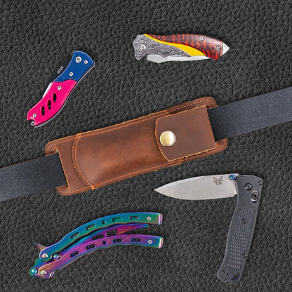 Knife Sheath,Belt Buckle Knife Sheath,Leather Knife Sheaths for Belt,Pocket Knife Folding EDC Belt Knife Holster,Open Top Knife Belt Leather Sheath for 5 inch Folding Knife.Gift for Men.
