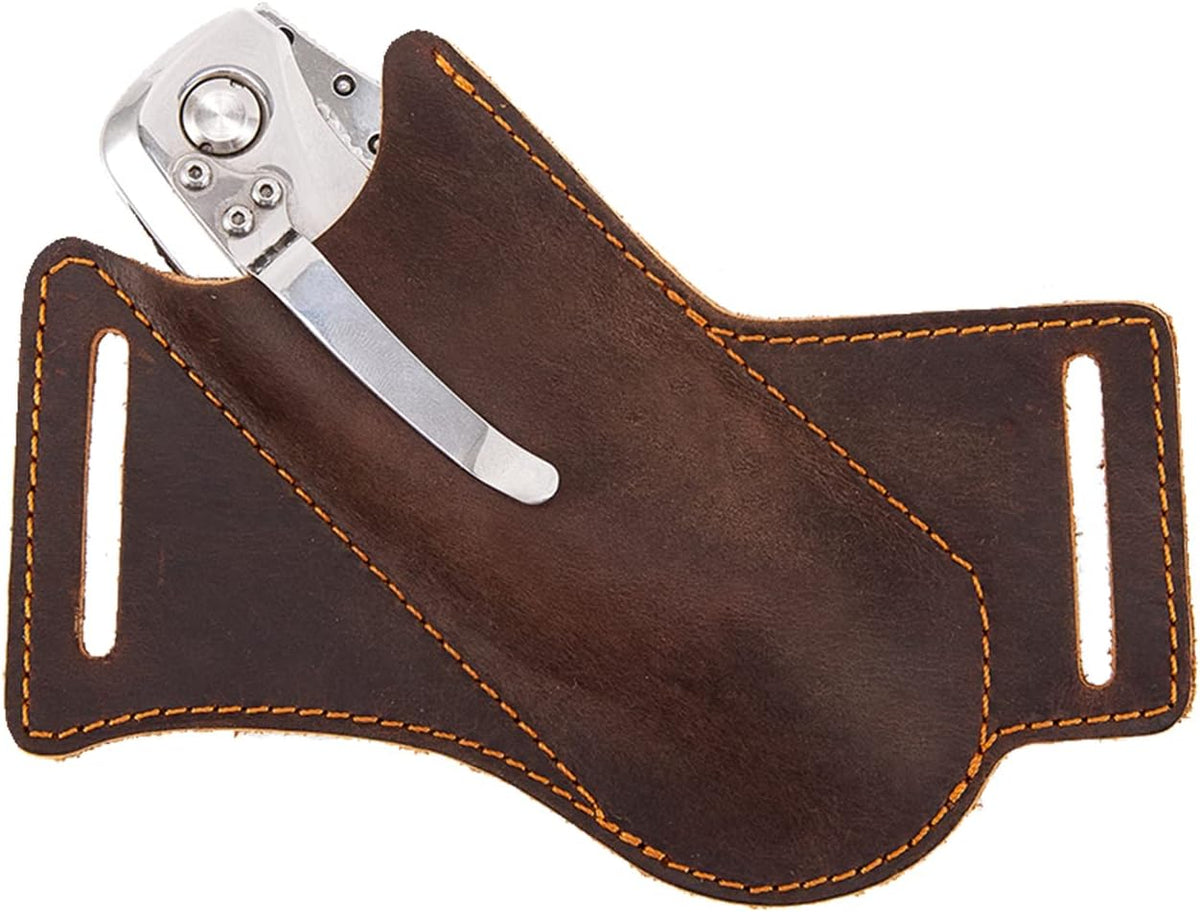 Knife Sheath,Belt Buckle Knife Sheath,Leather Knife Sheaths for Belt,Pocket Knife Folding EDC Belt Knife Holster,Open Top Knife Belt Leather Sheath for 5 inch Folding Knife.Gift for Men.