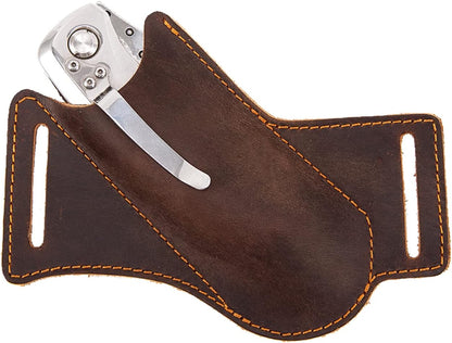 Knife Sheath,Belt Buckle Knife Sheath,Leather Knife Sheaths for Belt,Pocket Knife Folding EDC Belt Knife Holster,Open Top Knife Belt Leather Sheath for 5 inch Folding Knife.Gift for Men.
