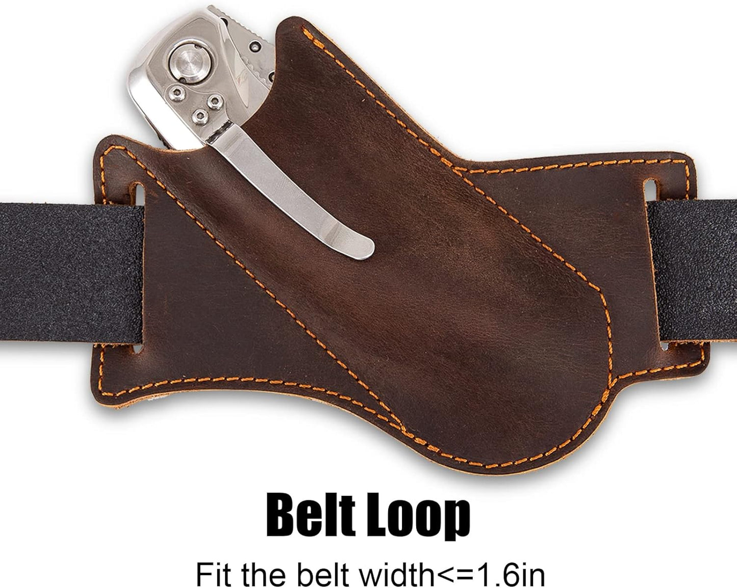 Knife Sheath,Belt Buckle Knife Sheath,Leather Knife Sheaths for Belt,Pocket Knife Folding EDC Belt Knife Holster,Open Top Knife Belt Leather Sheath for 5 inch Folding Knife.Gift for Men.