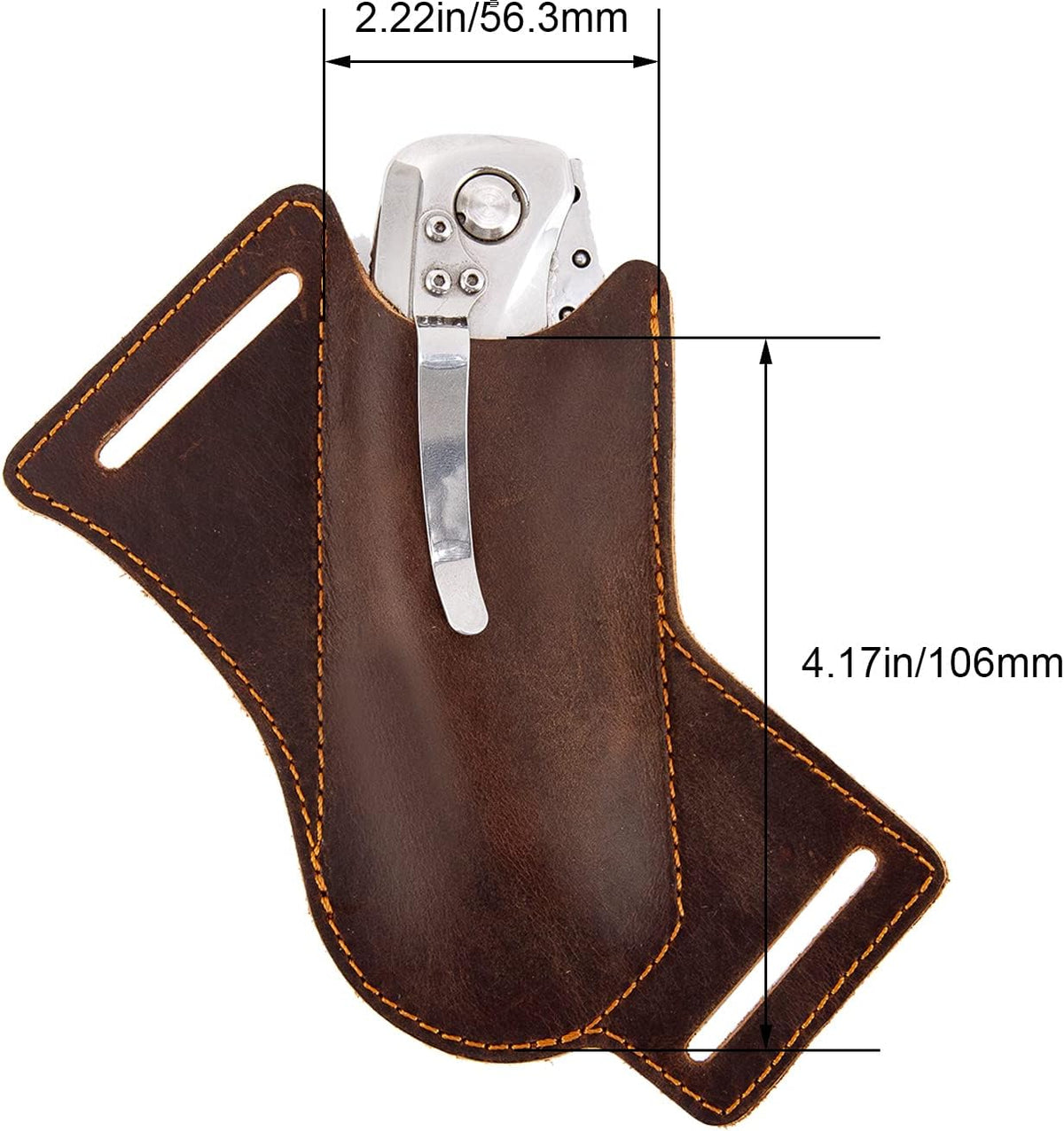 Knife Sheath,Belt Buckle Knife Sheath,Leather Knife Sheaths for Belt,Pocket Knife Folding EDC Belt Knife Holster,Open Top Knife Belt Leather Sheath for 5 inch Folding Knife.Gift for Men.