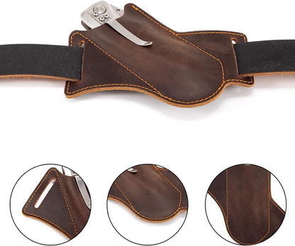 Knife Sheath,Belt Buckle Knife Sheath,Leather Knife Sheaths for Belt,Pocket Knife Folding EDC Belt Knife Holster,Open Top Knife Belt Leather Sheath for 5 inch Folding Knife.Gift for Men.