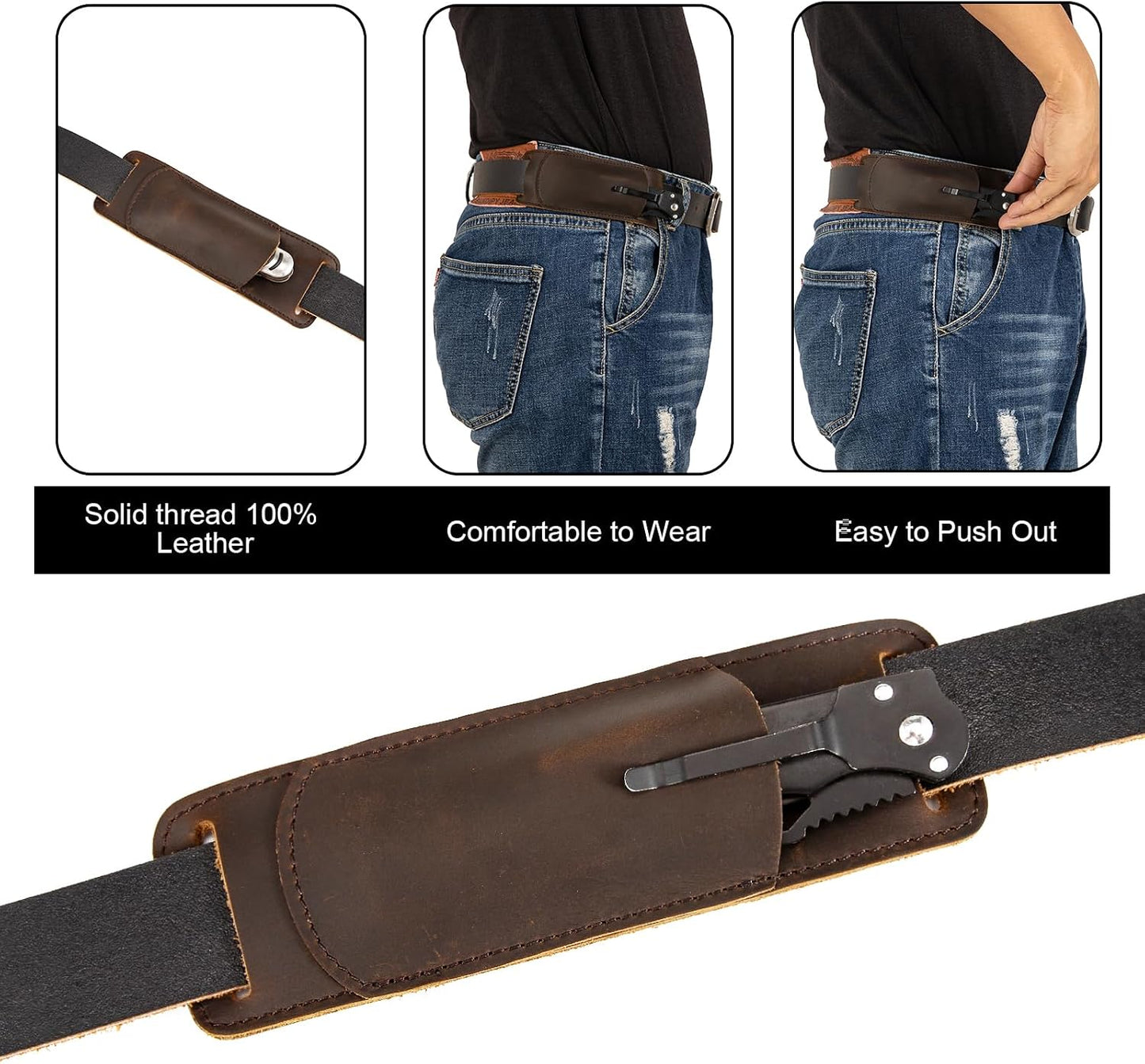 Knife Sheath,Belt Buckle Knife Sheath,Leather Knife Sheaths for Belt,Pocket Knife Folding EDC Belt Knife Holster,Open Top Knife Belt Leather Sheath for 5 inch Folding Knife.Gift for Men.