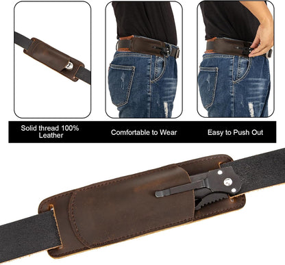 Knife Sheath,Belt Buckle Knife Sheath,Leather Knife Sheaths for Belt,Pocket Knife Folding EDC Belt Knife Holster,Open Top Knife Belt Leather Sheath for 5 inch Folding Knife.Gift for Men.