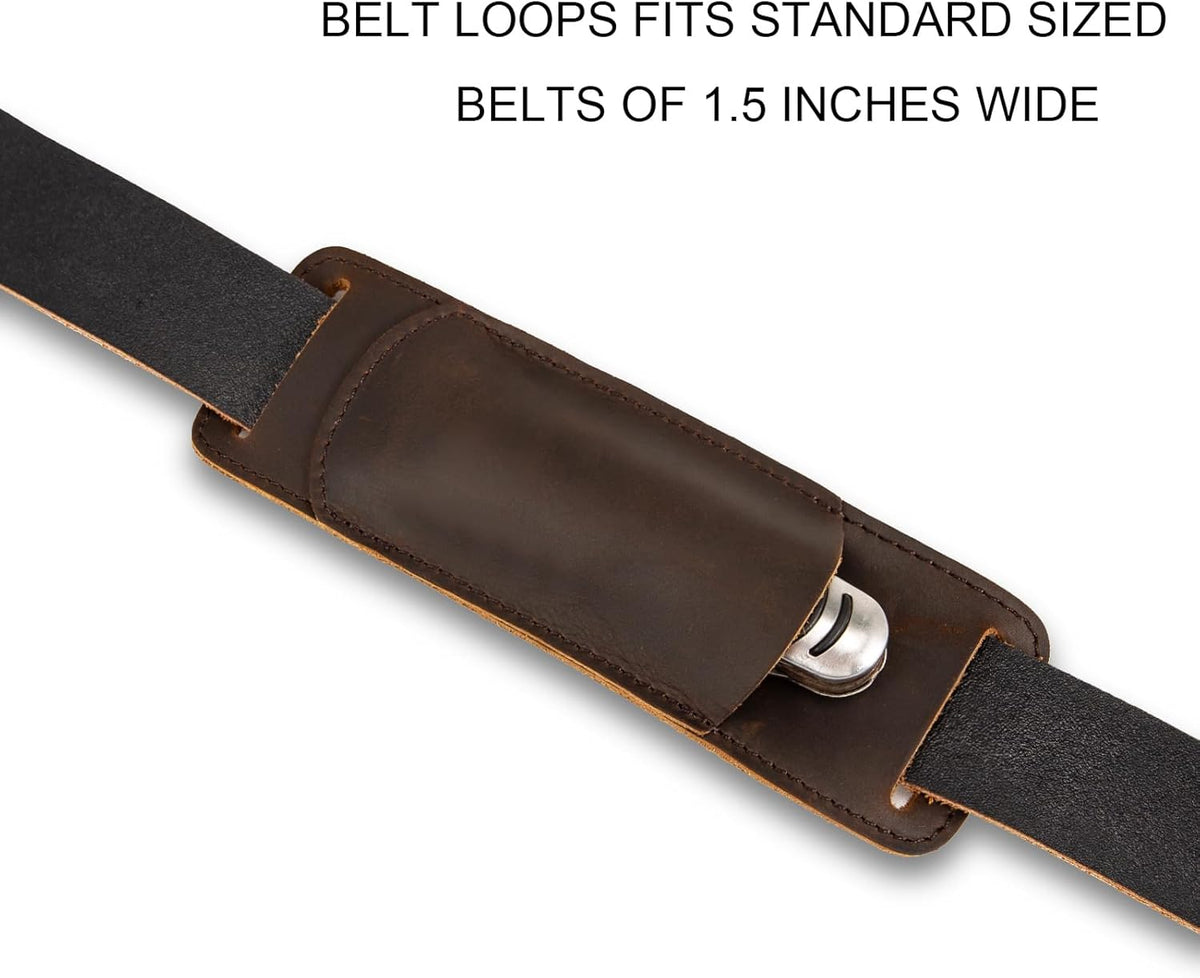 Knife Sheath,Belt Buckle Knife Sheath,Leather Knife Sheaths for Belt,Pocket Knife Folding EDC Belt Knife Holster,Open Top Knife Belt Leather Sheath for 5 inch Folding Knife.Gift for Men.