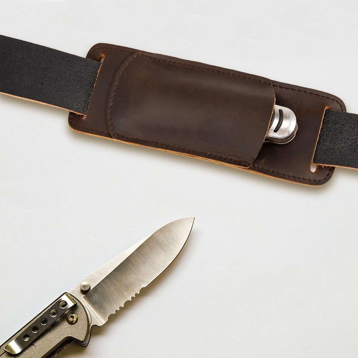 Knife Sheath,Belt Buckle Knife Sheath,Leather Knife Sheaths for Belt,Pocket Knife Folding EDC Belt Knife Holster,Open Top Knife Belt Leather Sheath for 5 inch Folding Knife.Gift for Men.
