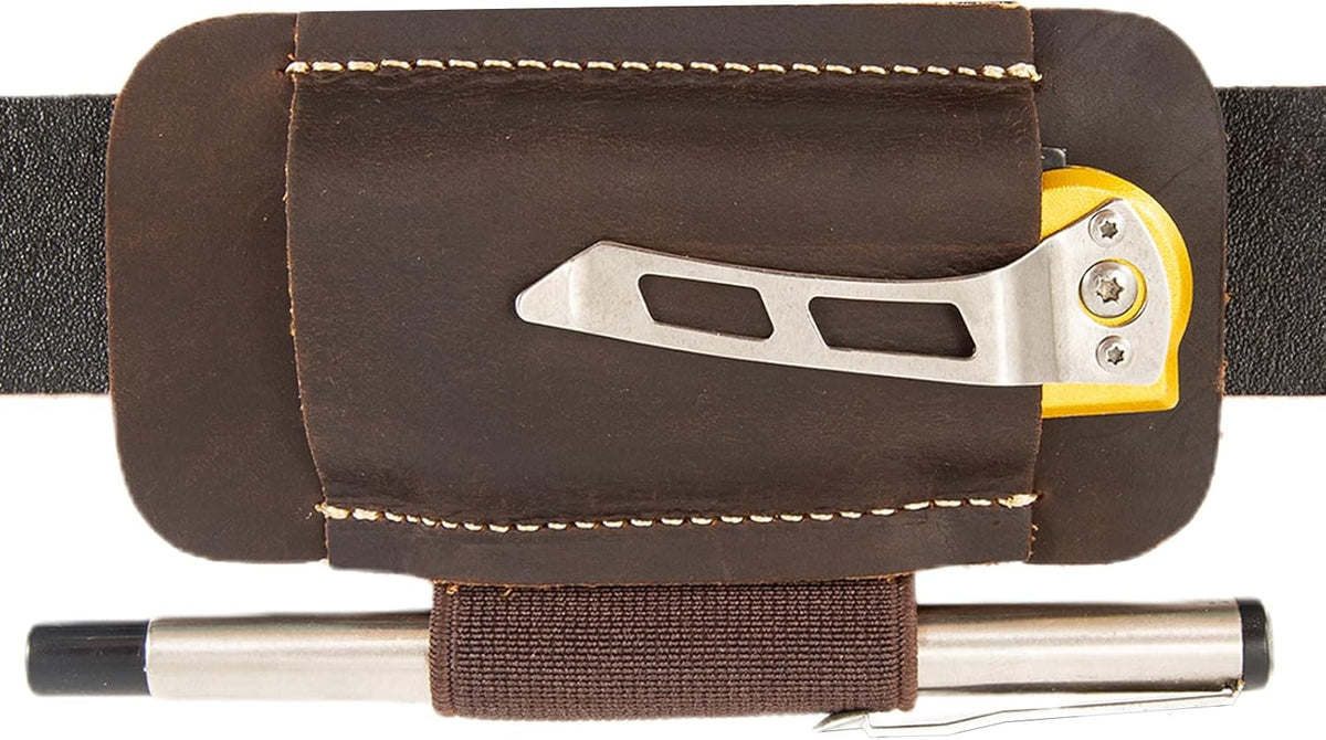 Knife Sheath,Belt Buckle Knife Sheath,Leather Knife Sheaths for Belt,Pocket Knife Folding EDC Belt Knife Holster,Open Top Knife Belt Leather Sheath for 5 inch Folding Knife.Gift for Men.