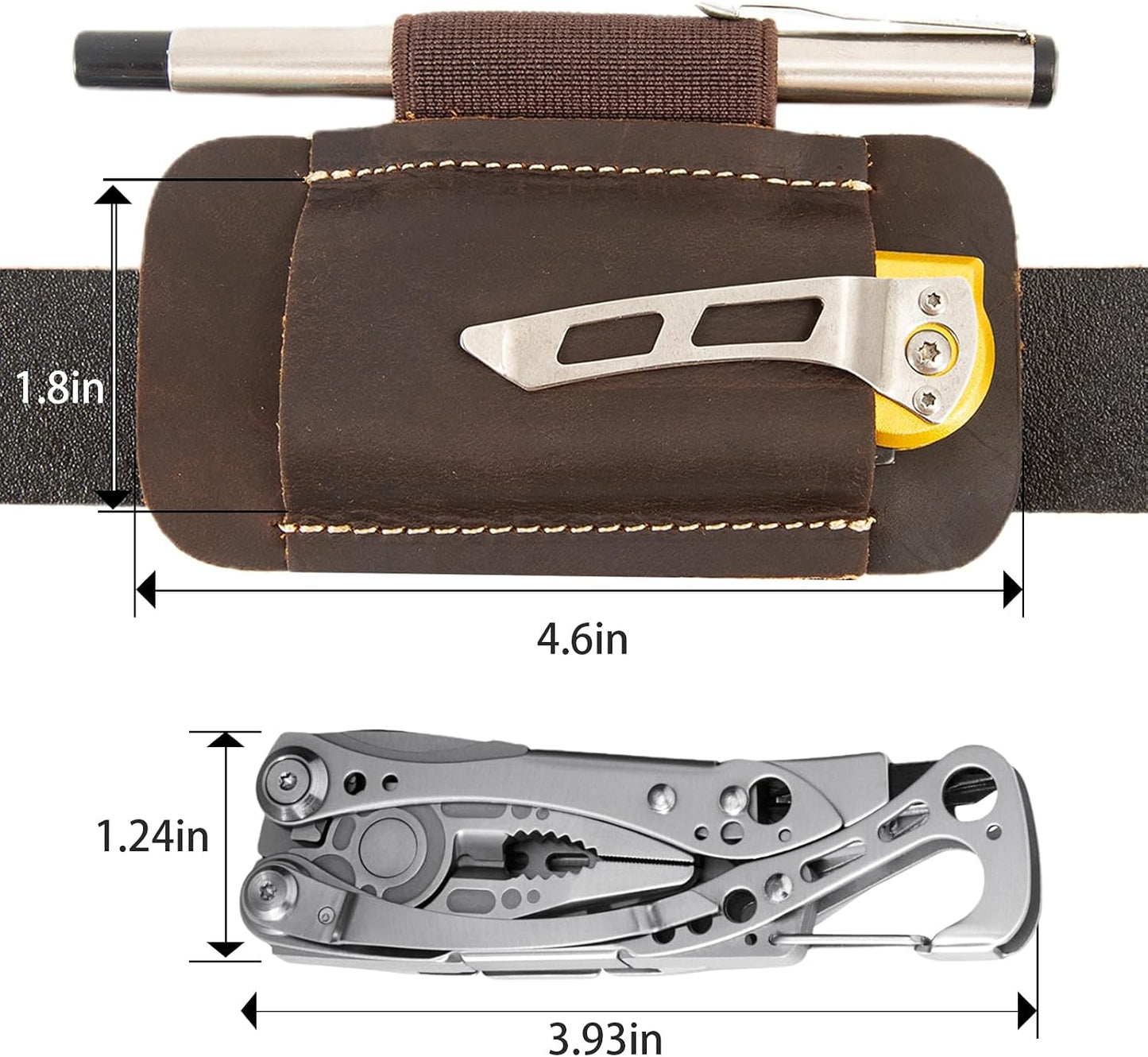 Knife Sheath,Belt Buckle Knife Sheath,Leather Knife Sheaths for Belt,Pocket Knife Folding EDC Belt Knife Holster,Open Top Knife Belt Leather Sheath for 5 inch Folding Knife.Gift for Men.