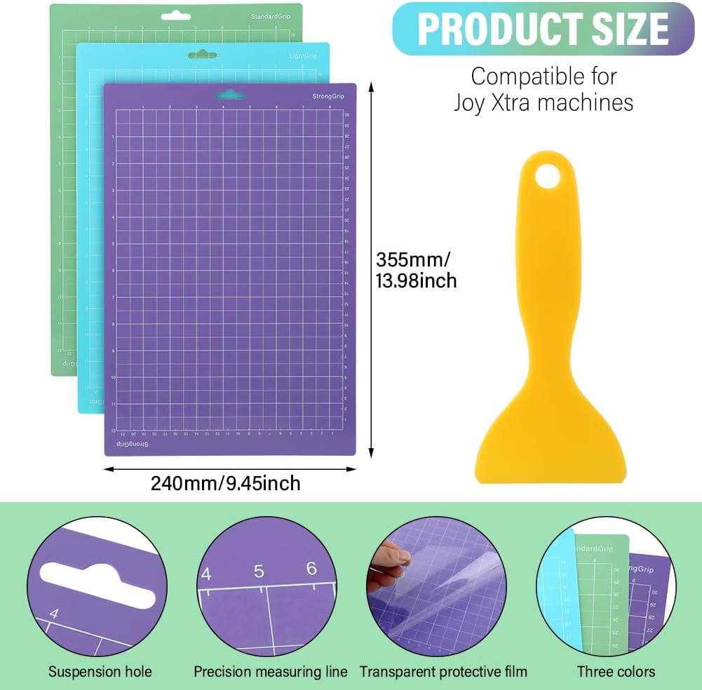 3PCS Cutting Mats for Cri-cut Joy Xtra,13.98x9.45inch Standard Grip Machine Mat,Reusable Cut Mat for Crafts with Scraper,Variety Adhesive Cutting Mats for Cri-cut Joy Xtra